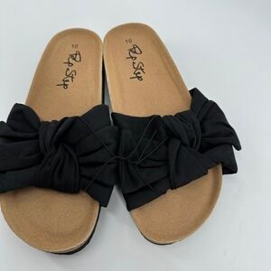 Pep Step Women Black Bow Slide Sandals‎ Cork Footbed Comfort Size 10 Resort